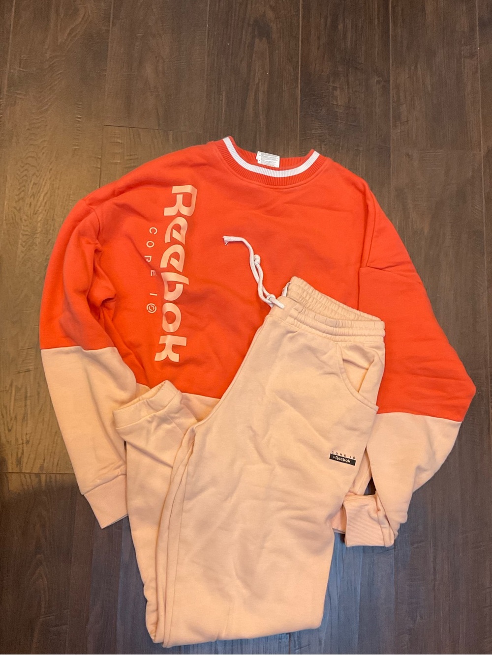 Reebok Orange and Cream Colorblock Sweatshirt & Joggers Set